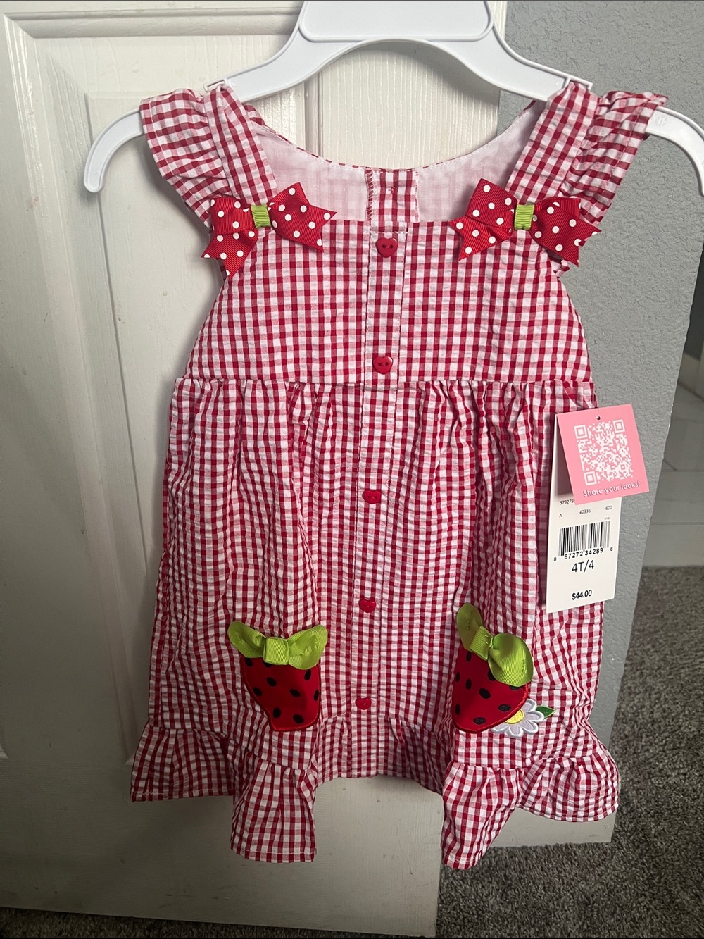 Rare Editions Red and White Gingham Strawberry Dress